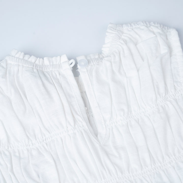 Poney Girls White Flowy Tiered Sleeveless Dress