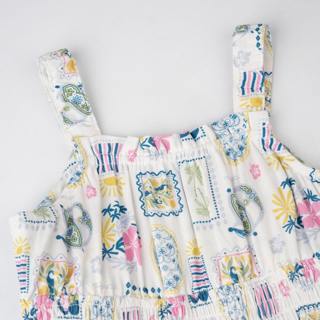 Printed Blue Tiered Sleeveless Midi Dress