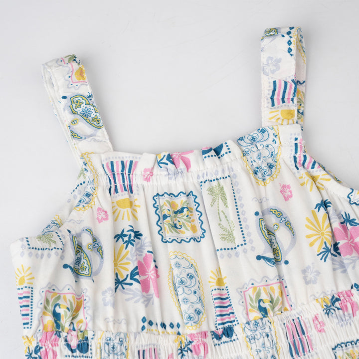 Printed Blue Tiered Sleeveless Midi Dress