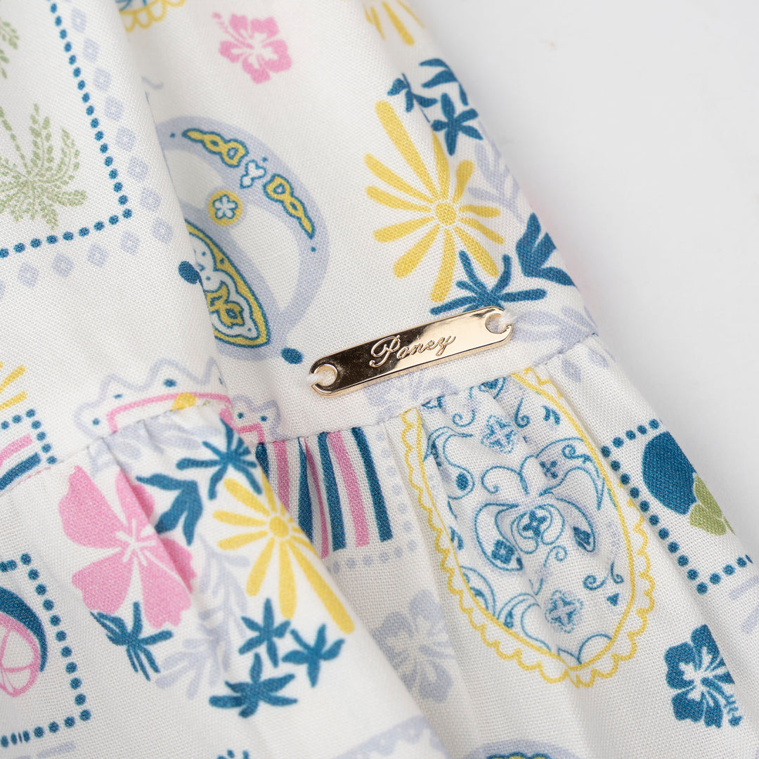 Printed Blue Tiered Sleeveless Midi Dress