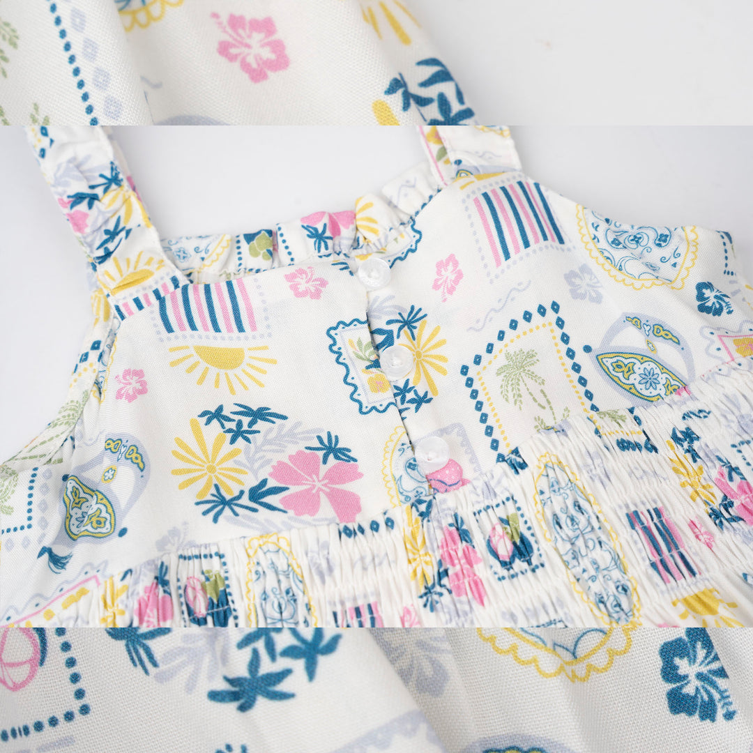 Printed Blue Tiered Sleeveless Midi Dress