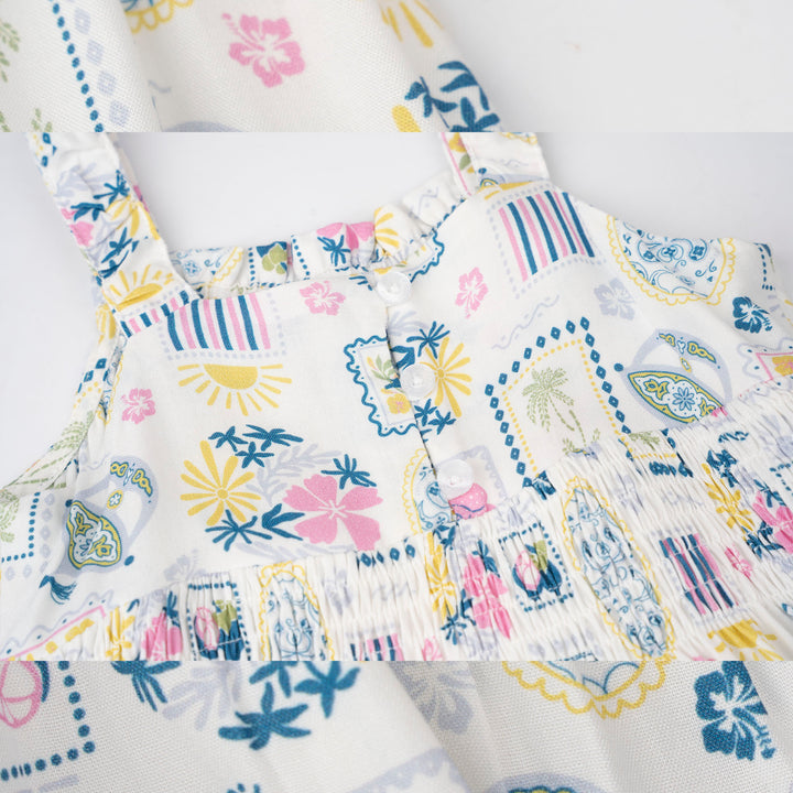 Printed Blue Tiered Sleeveless Midi Dress