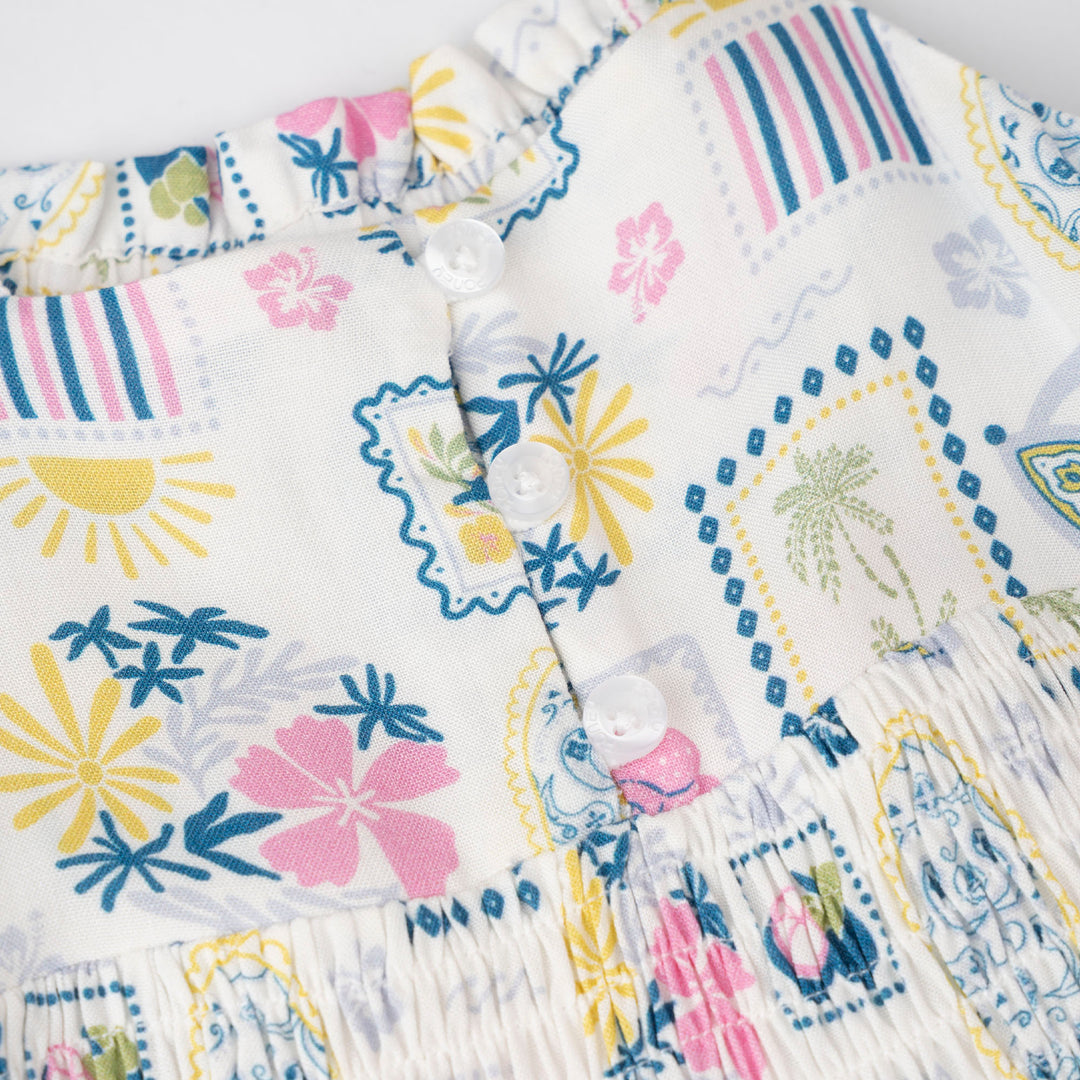 Printed Blue Tiered Sleeveless Midi Dress