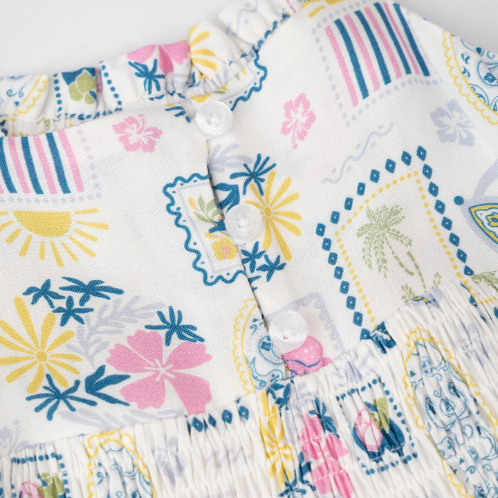 Printed Blue Tiered Sleeveless Midi Dress