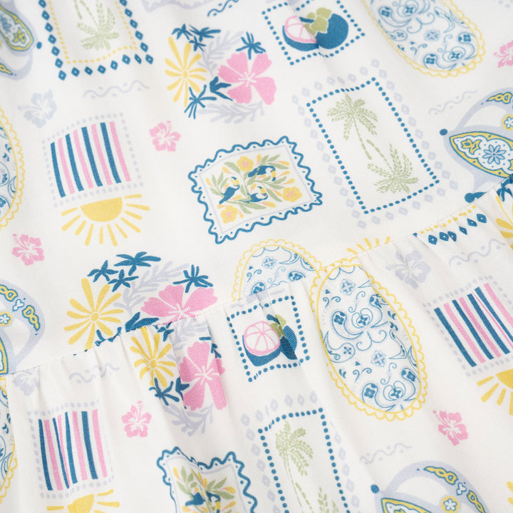 Printed Blue Tiered Sleeveless Midi Dress