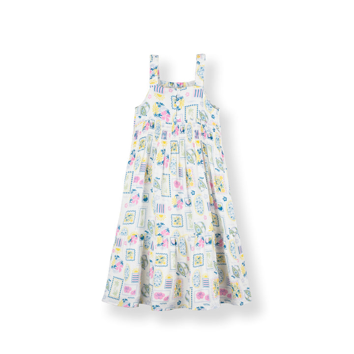 Printed Blue Tiered Sleeveless Midi Dress