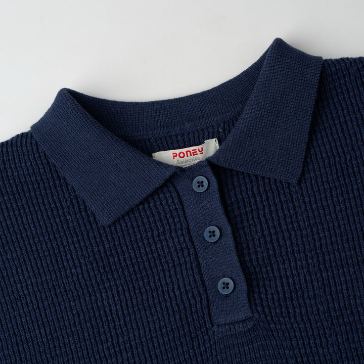 Openwork Knitted Cotton Polo Shirt