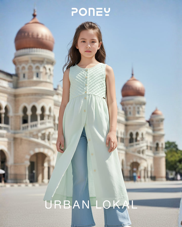 Button-up Light Green Sleeveless Midi Dress