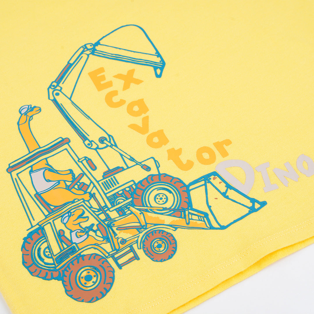 Poney Boys Light Yellow Excavator Dino Short Sleeve Tee