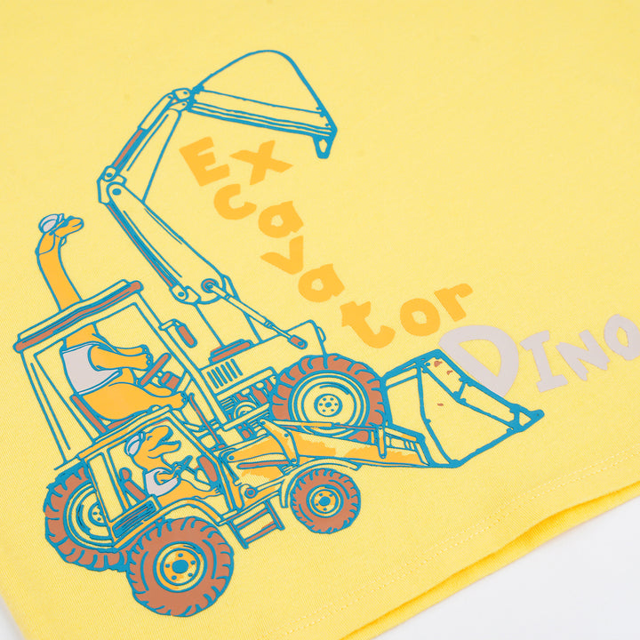 Poney Boys Light Yellow Excavator Dino Short Sleeve Tee