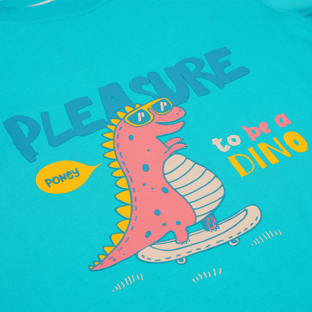 Poney Boys Turquoise Pleasure To Be A Dino Short Sleeve Tee