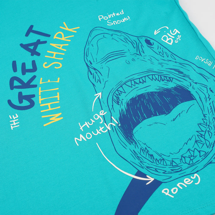 Poney Boys Turquoise The Great White Shark Short Sleeve Tee