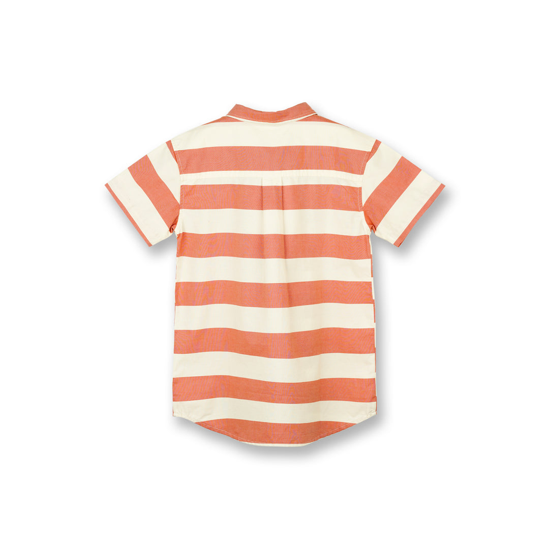 Poney Boys Orange Harvest Pumpkin Striped Short Sleeve Shirt
