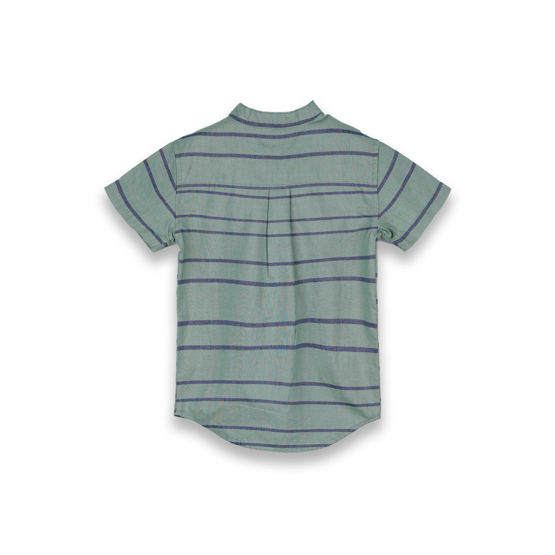 Poney Boys Green Midnight Striped Short Sleeve Shirt