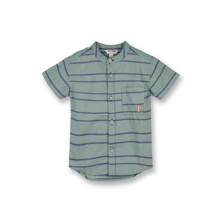 Poney Boys Green Midnight Striped Short Sleeve Shirt