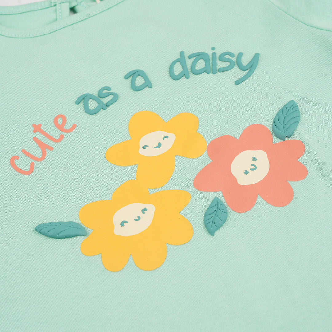 Poney Girls Lt.Green Cute As A Daisy Short Sleeve Tee