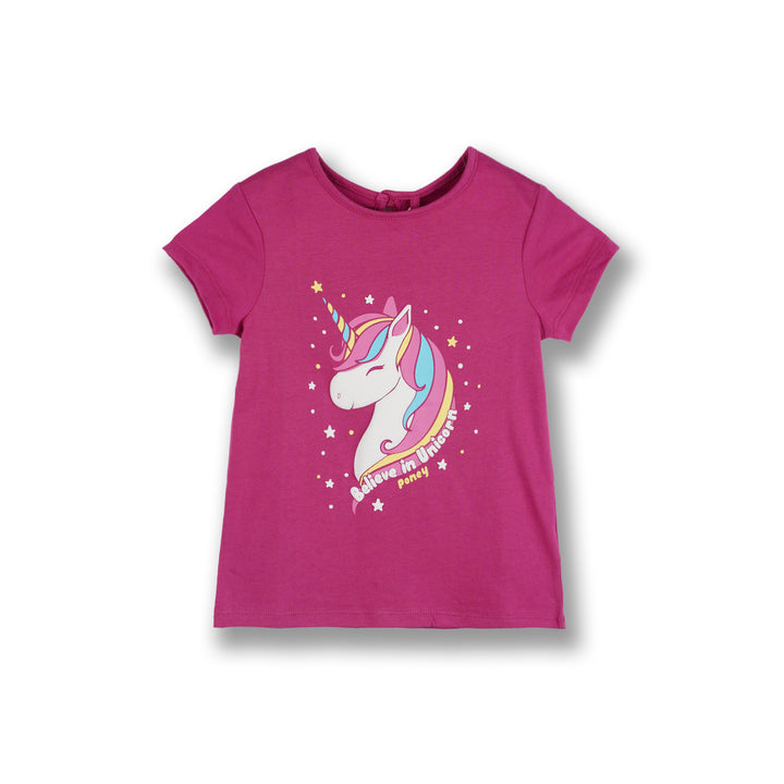 Poney Girls Maroon Believe In Unicorn Short Sleeve Tee