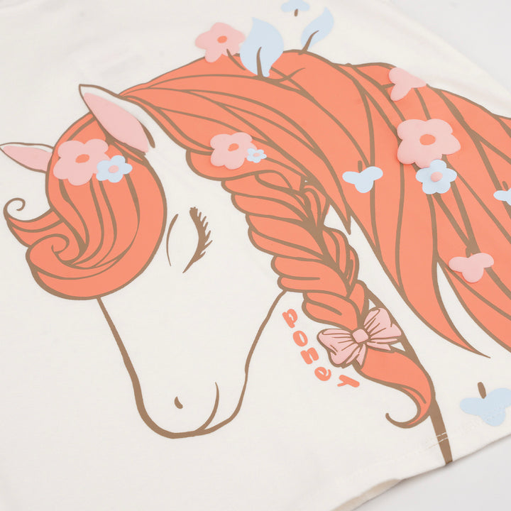Poney Girls White Dainty Unicorn Short Sleeve Tee