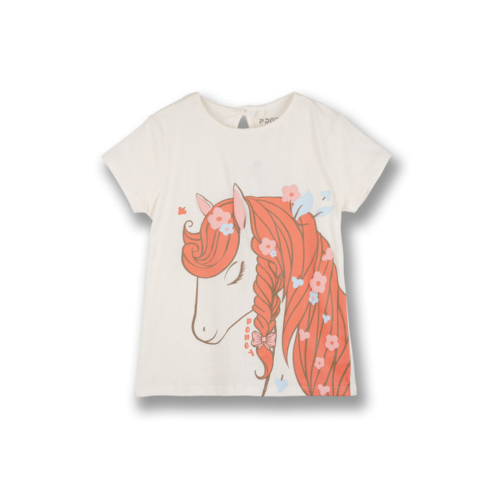 Poney Girls White Dainty Unicorn Short Sleeve Tee