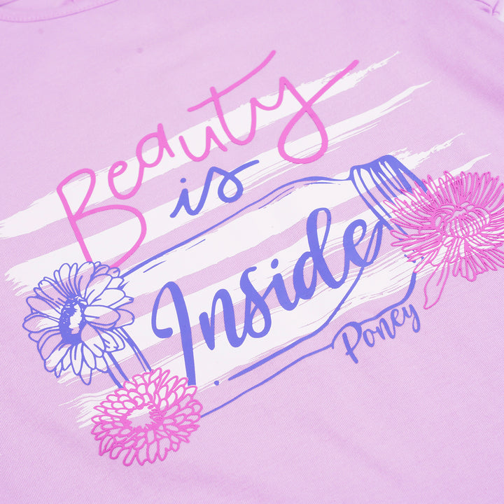 Poney Girls Light Purple Beauty Is Inside Short Sleeve Tee
