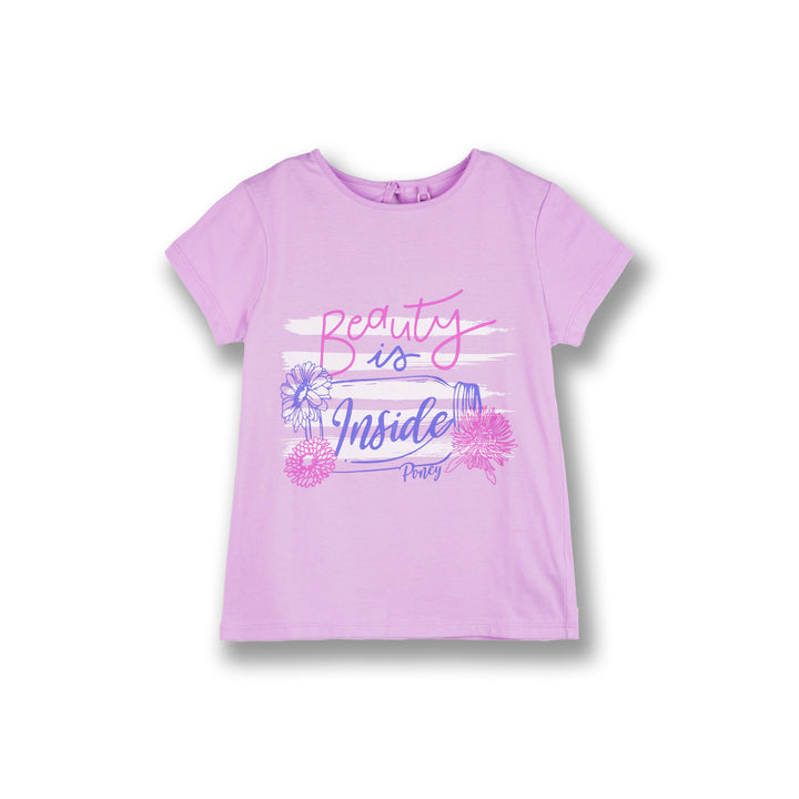 Poney Girls Light Purple Beauty Is Inside Short Sleeve Tee
