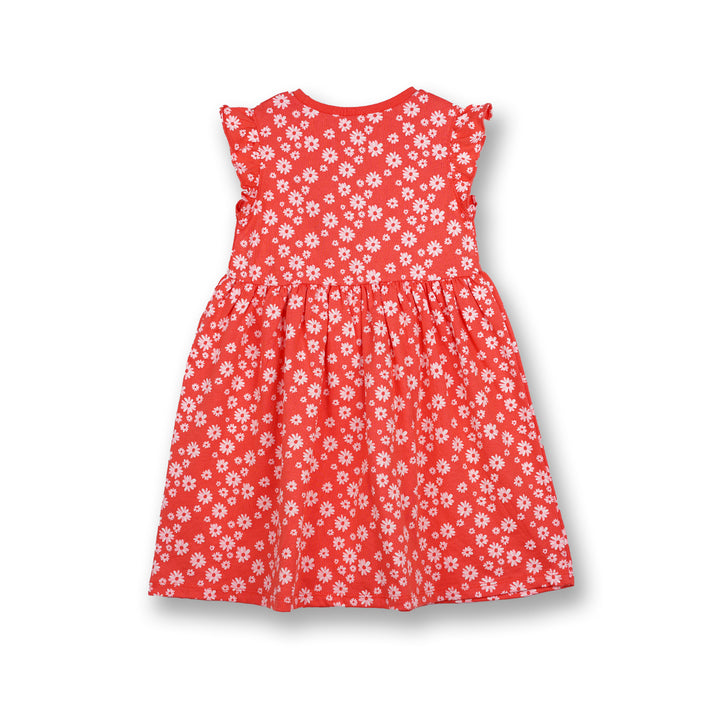 Poney Girls Red Daisy White Flowers Short Sleeve Dress