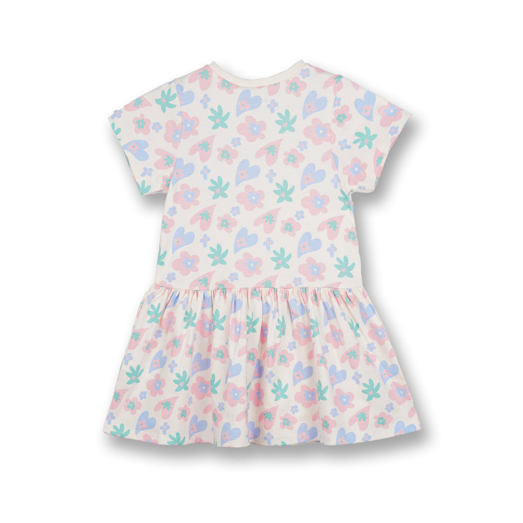 Poney Girls Cream Bold Floral Short Sleeve Dress