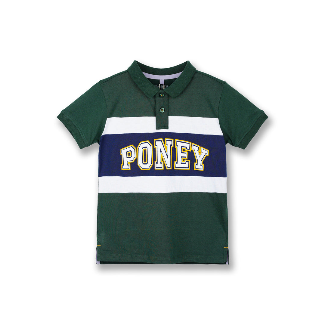 Poney Boys Green Classic Rugby Short Sleeve Polo