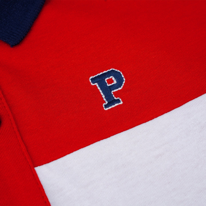Poney Boys Red Striped Poney Logo Short Sleeve Polo
