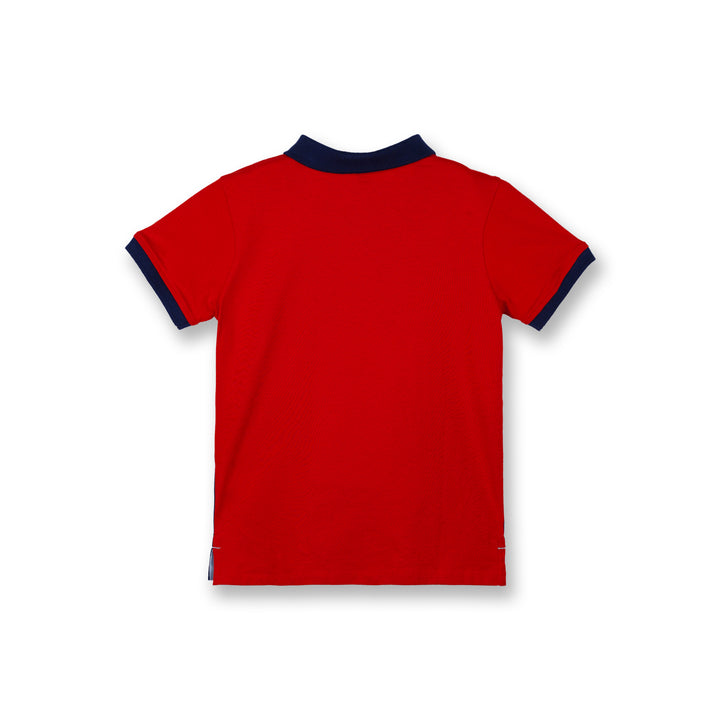 Poney Boys Red Striped Poney Logo Short Sleeve Polo