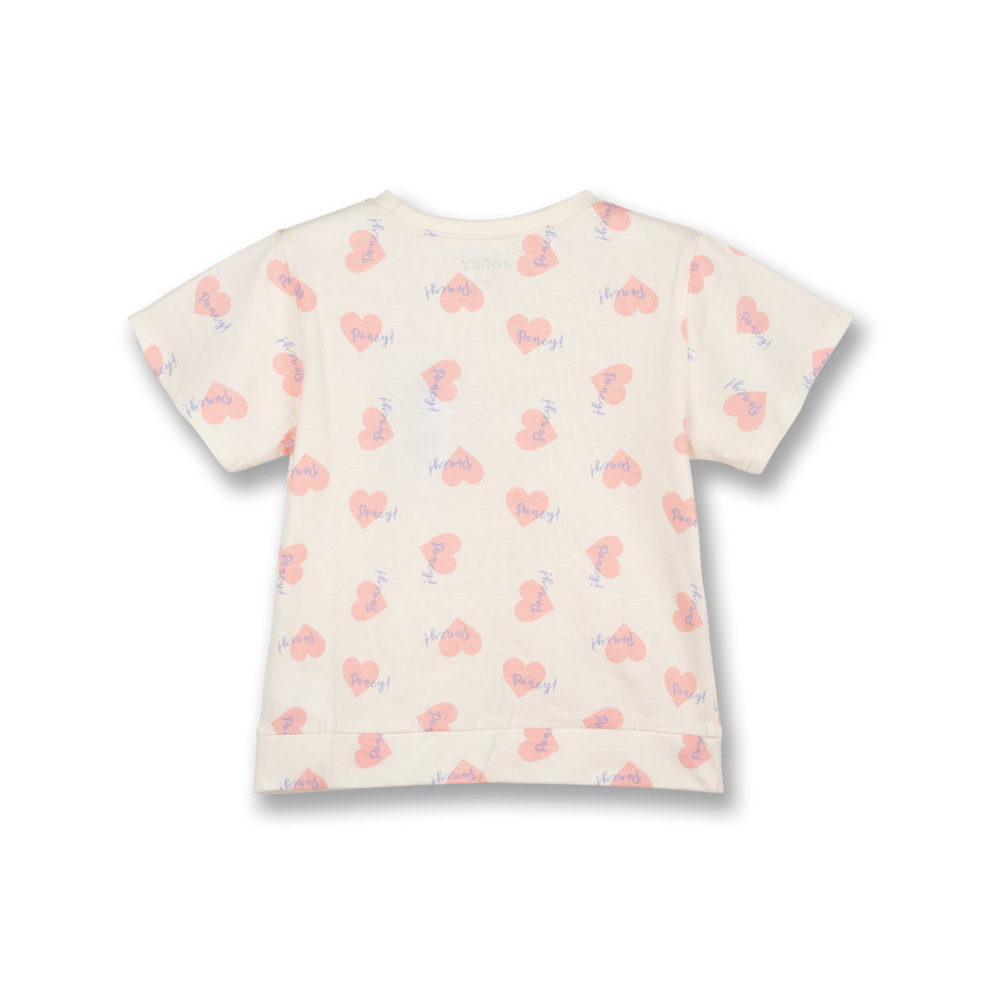 Poney Girls Cream With Love Poney Knotted Short Sleeve Tee