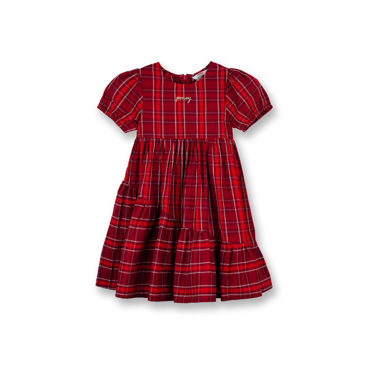 Poney Girls Red Classic Plaid Short Sleeve Dress