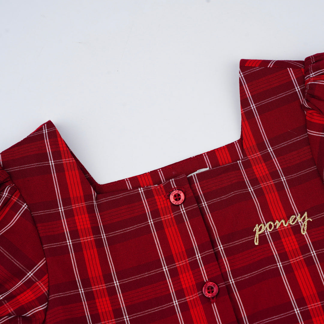 Poney Girls Red Classic Plaid Short Sleeve Blouse