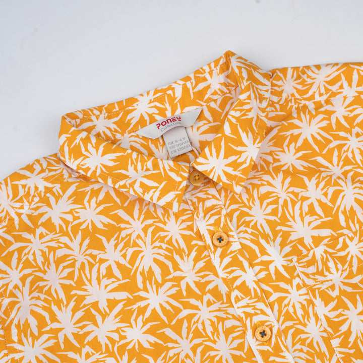 Poney Boys Mustard Palm Tree Short Sleeve Shirt