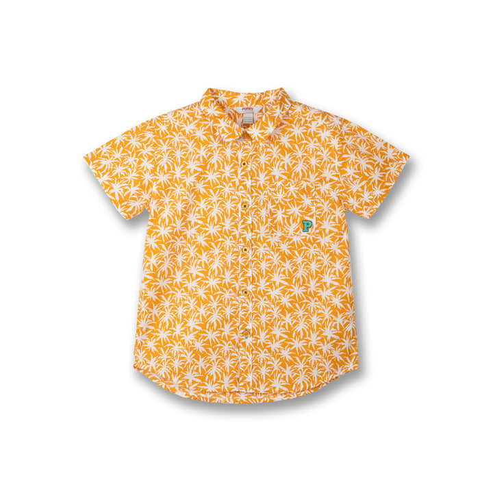 Poney Boys Mustard Palm Tree Short Sleeve Shirt