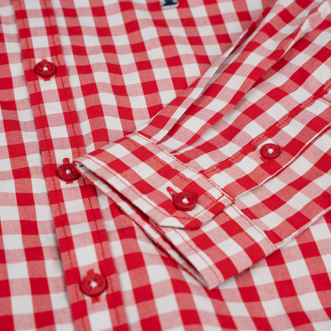 Poney Boys Red Goji Berry Gingham Long Sleeve Shirt