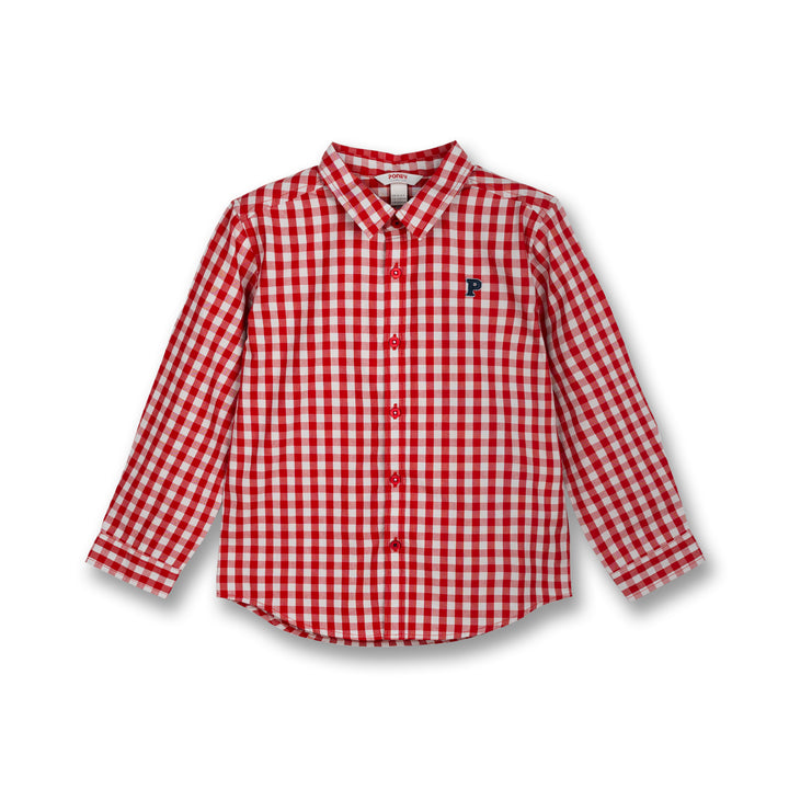 Poney Boys Red Goji Berry Gingham Long Sleeve Shirt