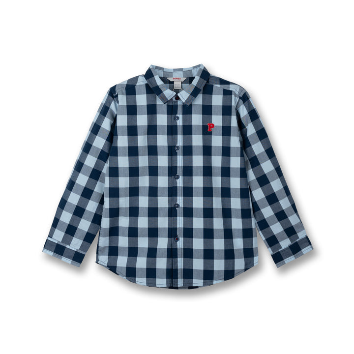 Boys Ensign Blue Checked Long Sleeve Shirt