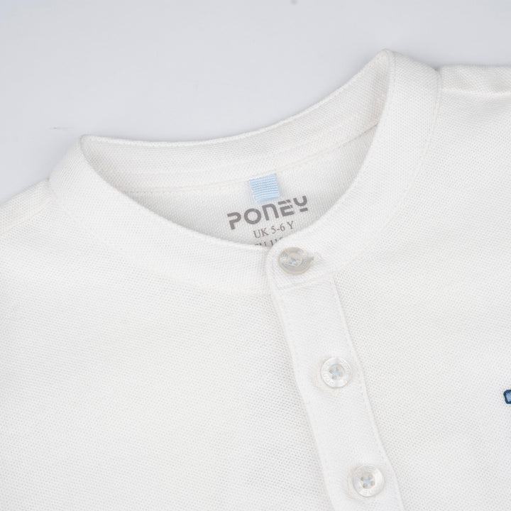 Poney Boys White Smarty Henley Collar Short Sleeve Polo
