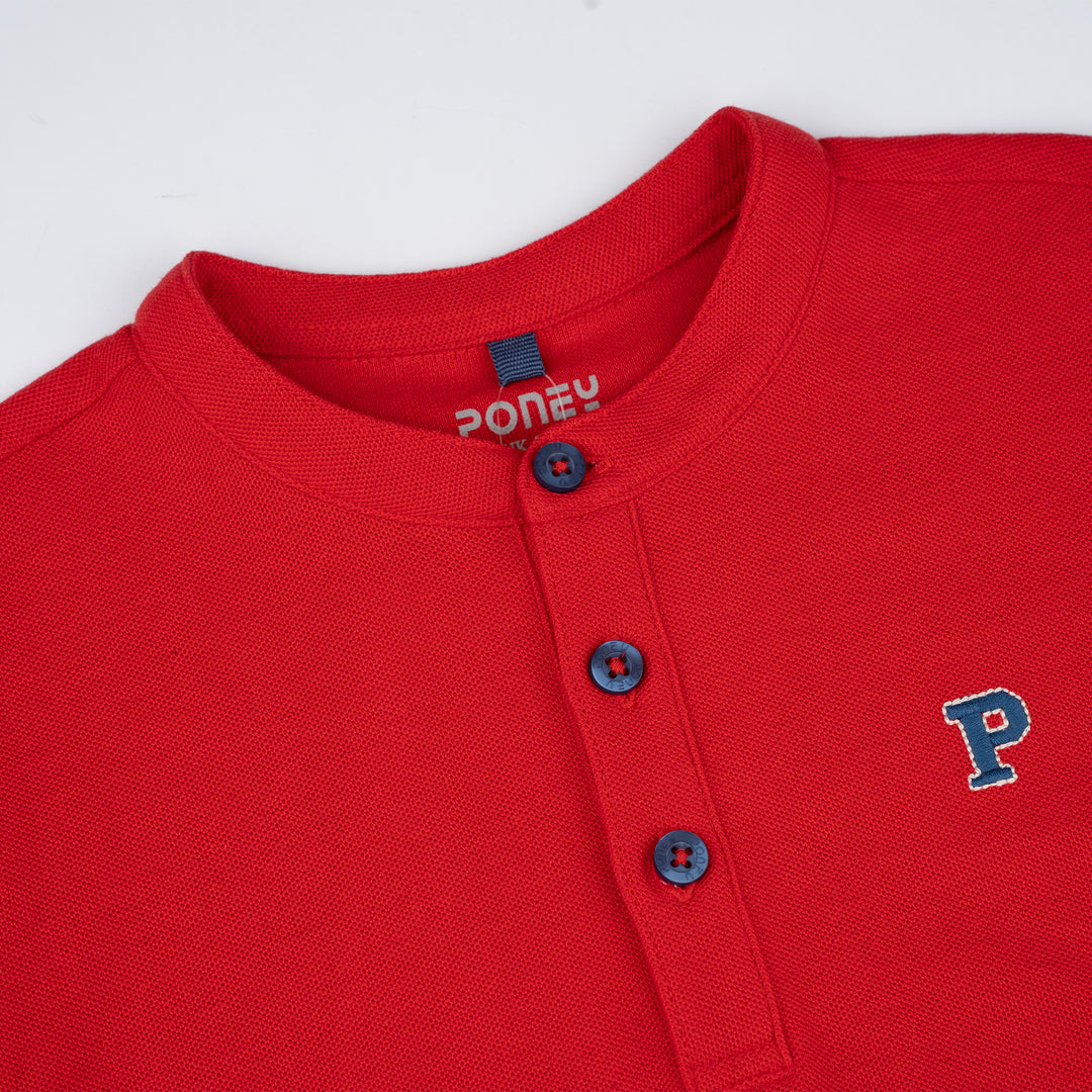 Poney Boys Red Smarty Henley Collar Short Sleeve Polo