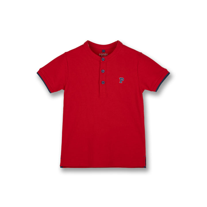 Poney Boys Red Smarty Henley Collar Short Sleeve Polo