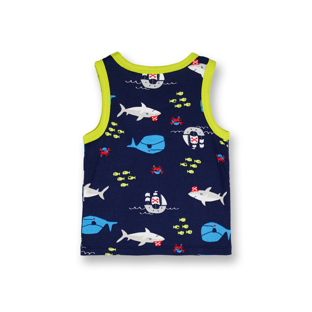 Poney Baby Boys Navy Sharks And Ships Sleeveless Tee