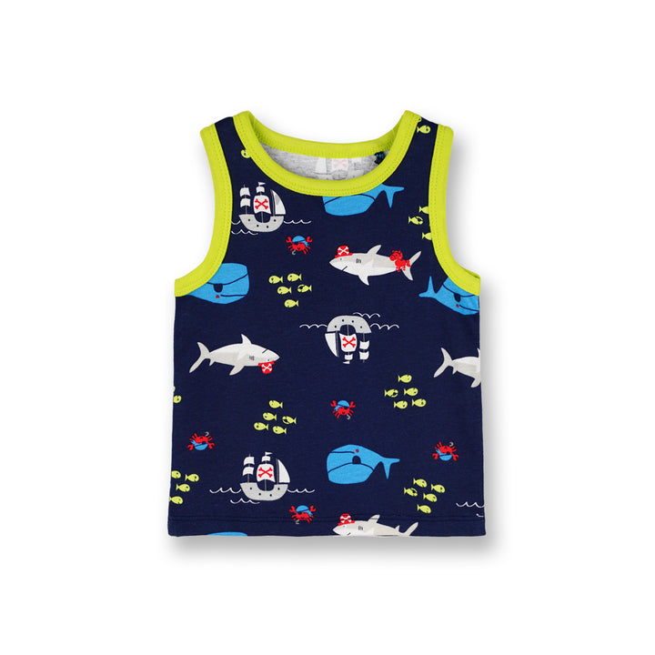 Poney Baby Boys Navy Sharks And Ships Sleeveless Tee