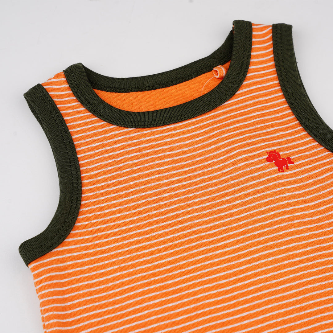 Poney Baby Boys Orange Stripes Yarn Dyed Sleeveless Tee