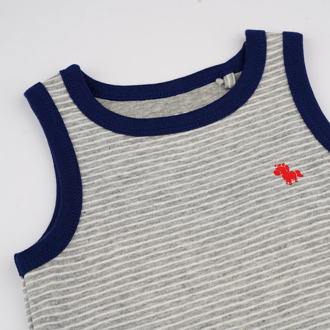 Poney Baby Boys Melange Stripes Yarn Dyed Sleeveless Tee