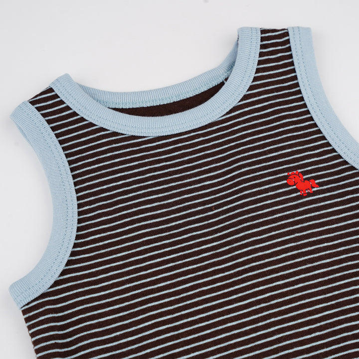 Poney Baby Boys Brown Stripes Yarn Dyed Sleeveless Tee
