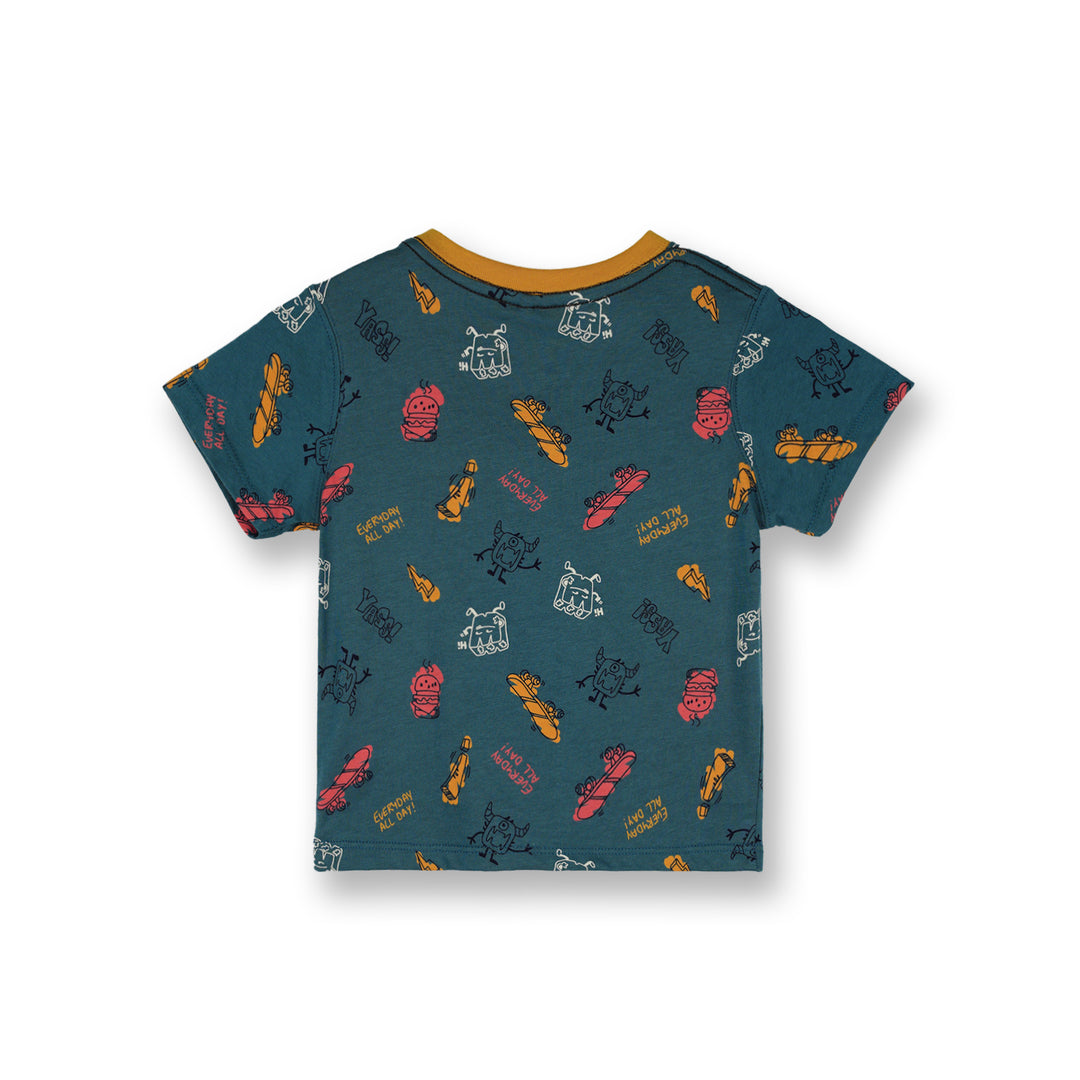 Poney Baby Boys Green Skaters And Monsters Short Sleeve Tee