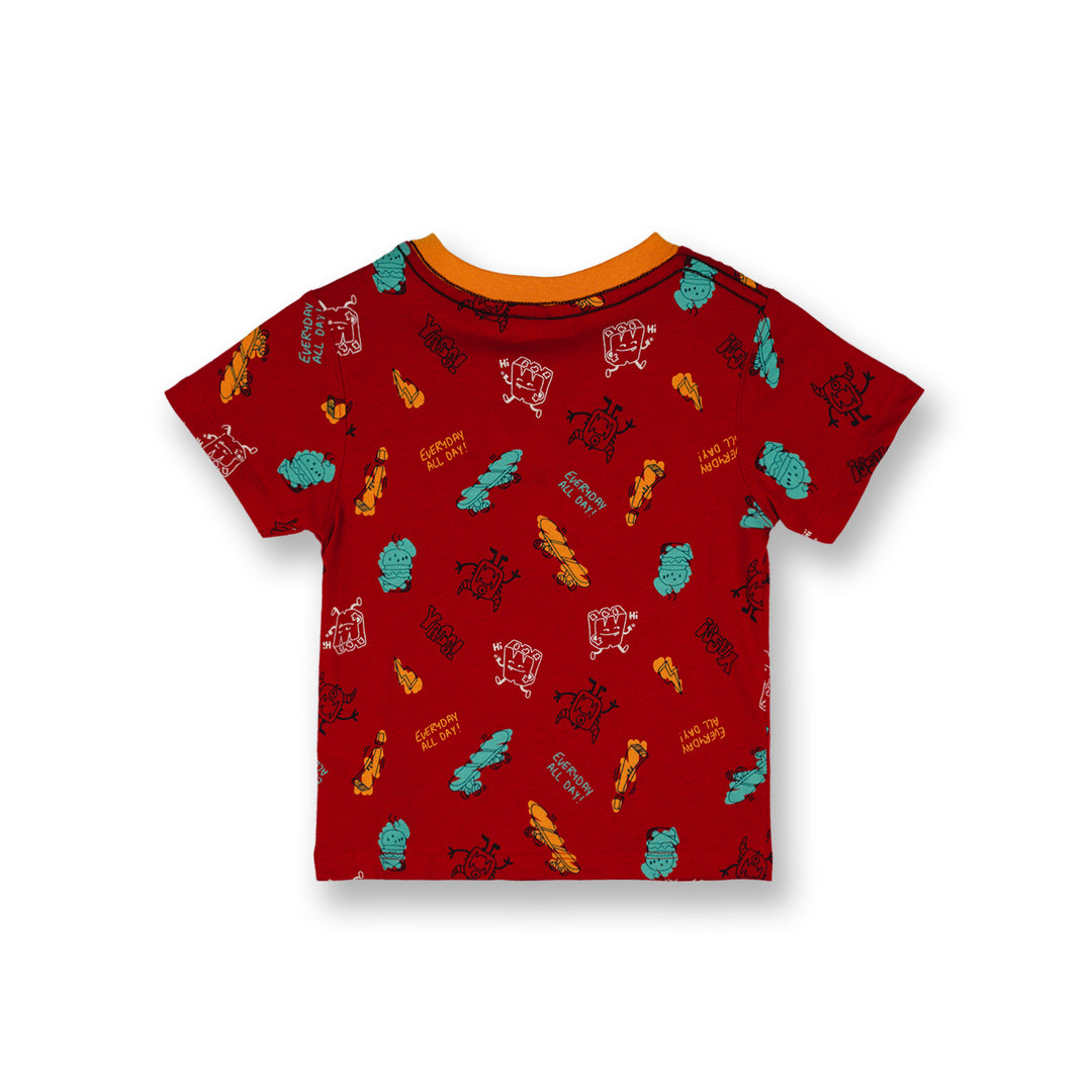 Poney Baby Boys Red Skaters And Monsters Short Sleeve Tee