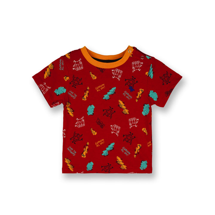 Poney Baby Boys Red Skaters And Monsters Short Sleeve Tee