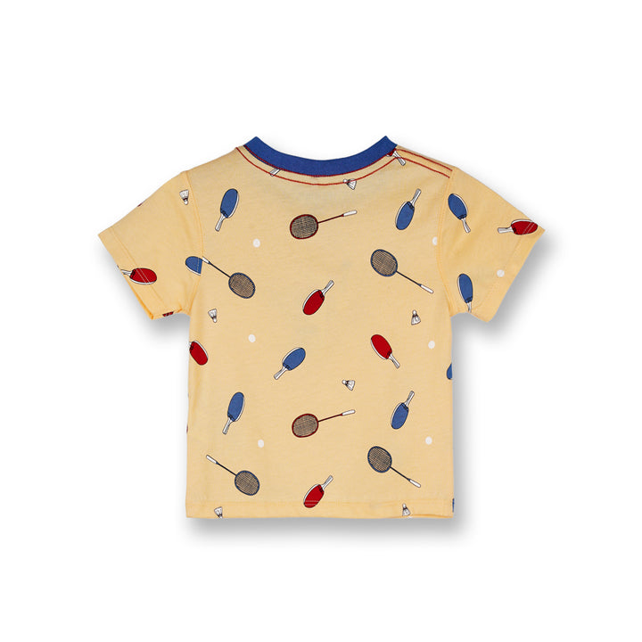 Poney Baby Boys Light Yellow Racket Games Short Sleeve Tee